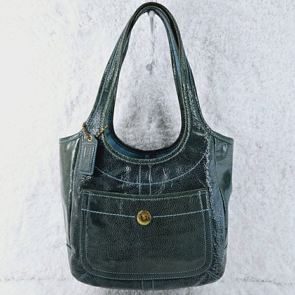 COACH 11012 Ergo Teal Pond Patent Leather Satchel Shoulder Bag 65th Anniversary - Picture 16 of 16